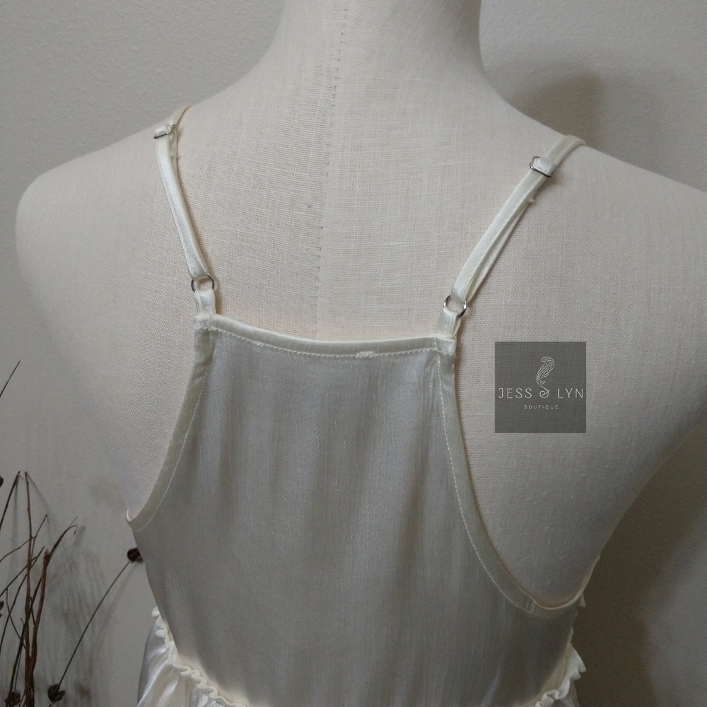 🆕Off White/Ivory Flowy Babydoll Boho Tank w/Adjustable Straps - Picture 9 of 14